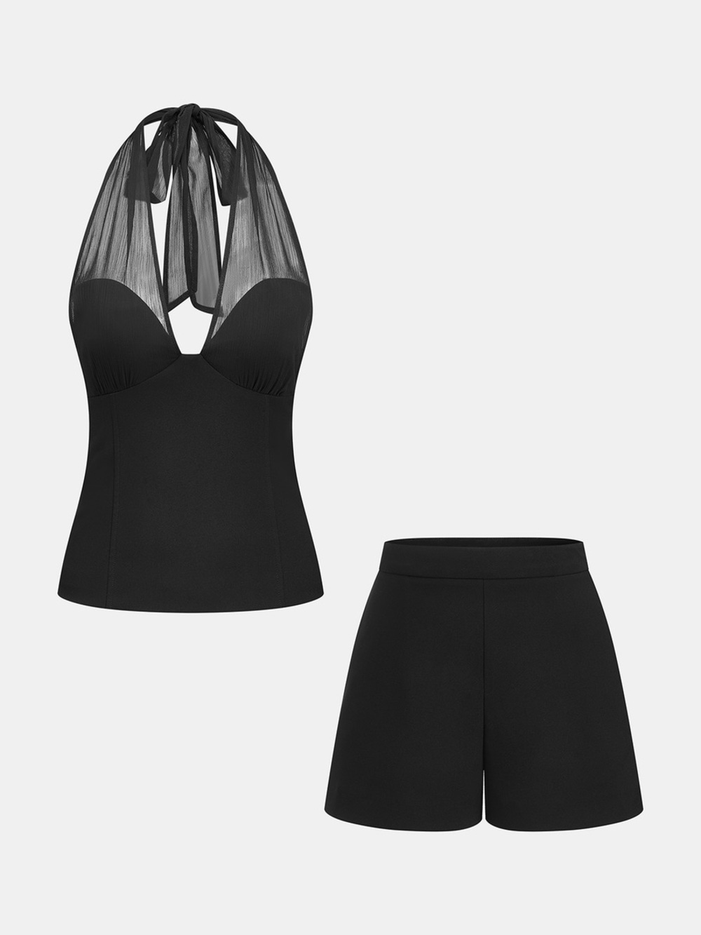 Commense Black Halter Tankini Top & Shorts Set